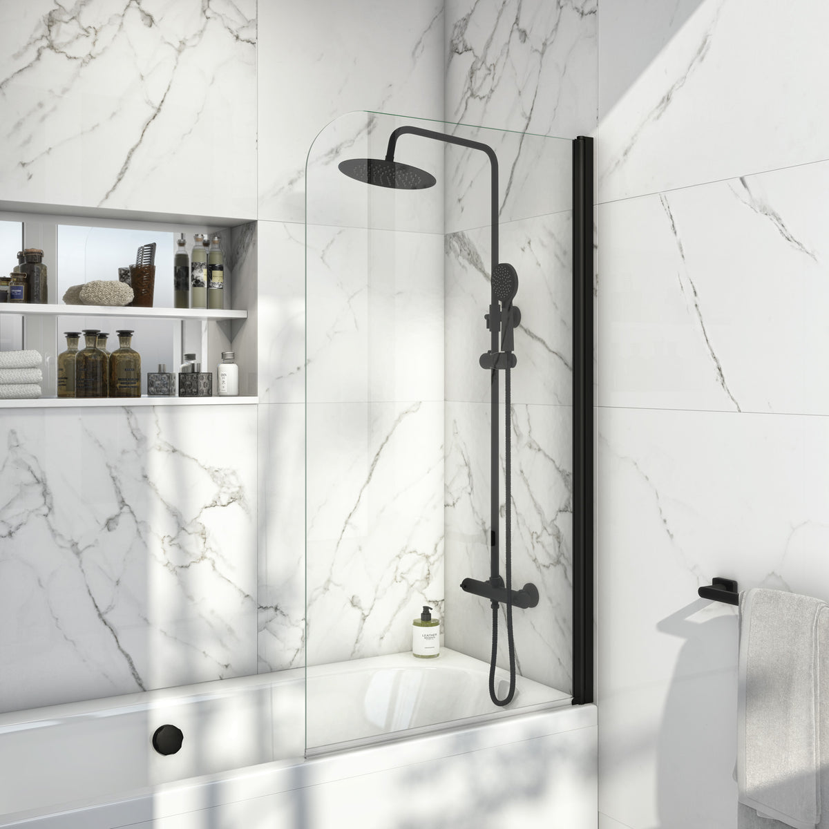 6mm Radius Edge Bathscreen 1400x800 mm Black