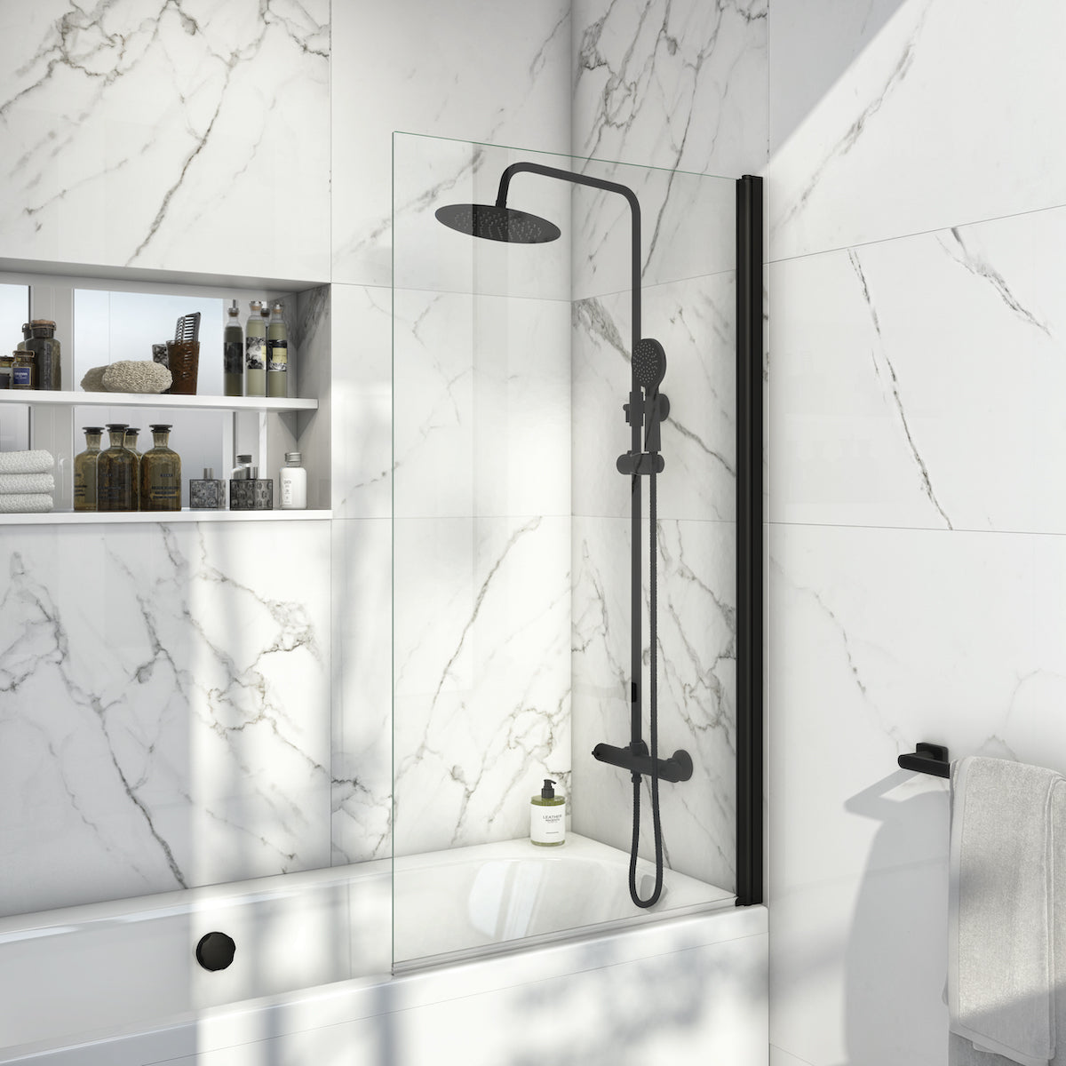 6mm Square Edge Bathscreen 1400x800 mm Black