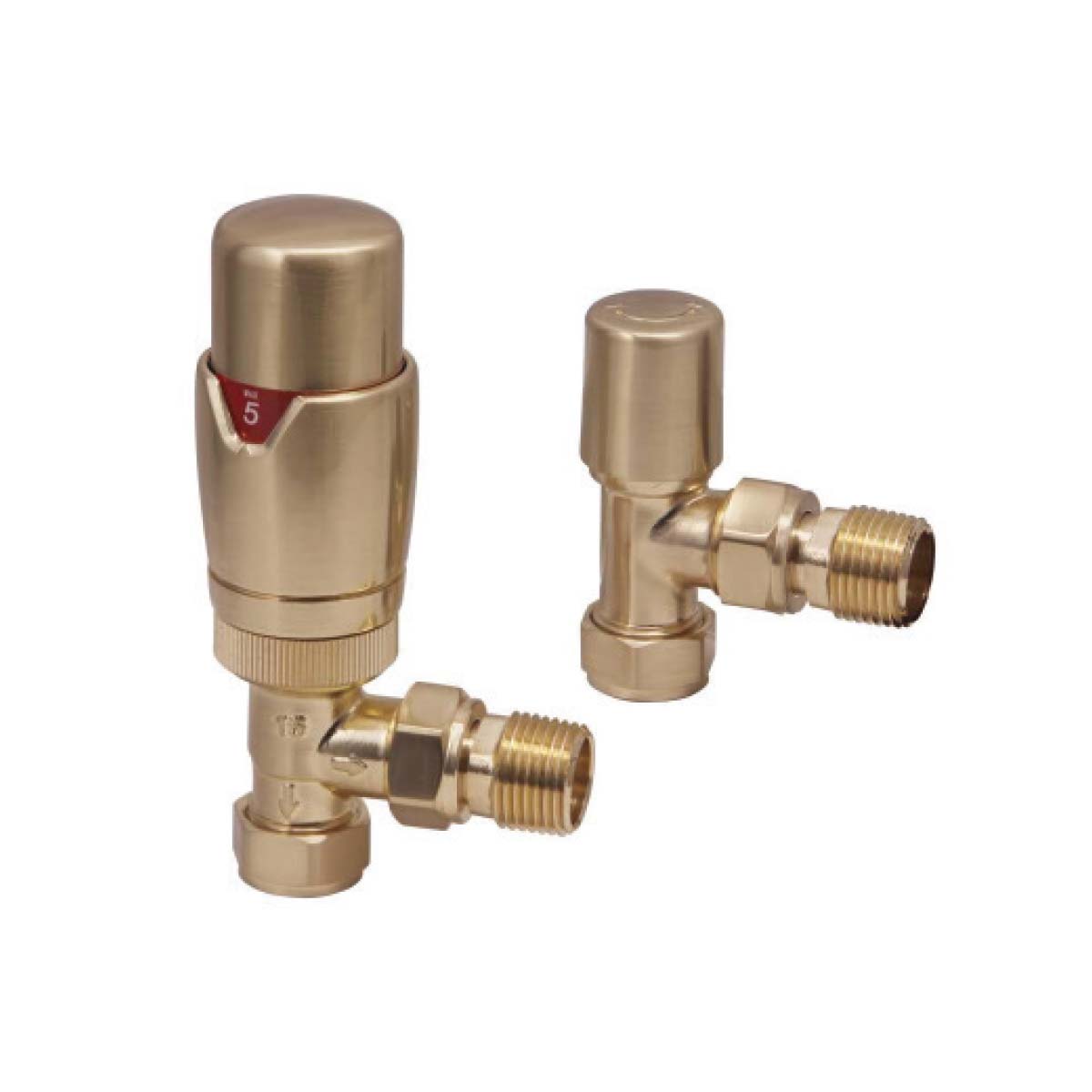 Designer Twin Pack TRV, Brushed Brass, Angled