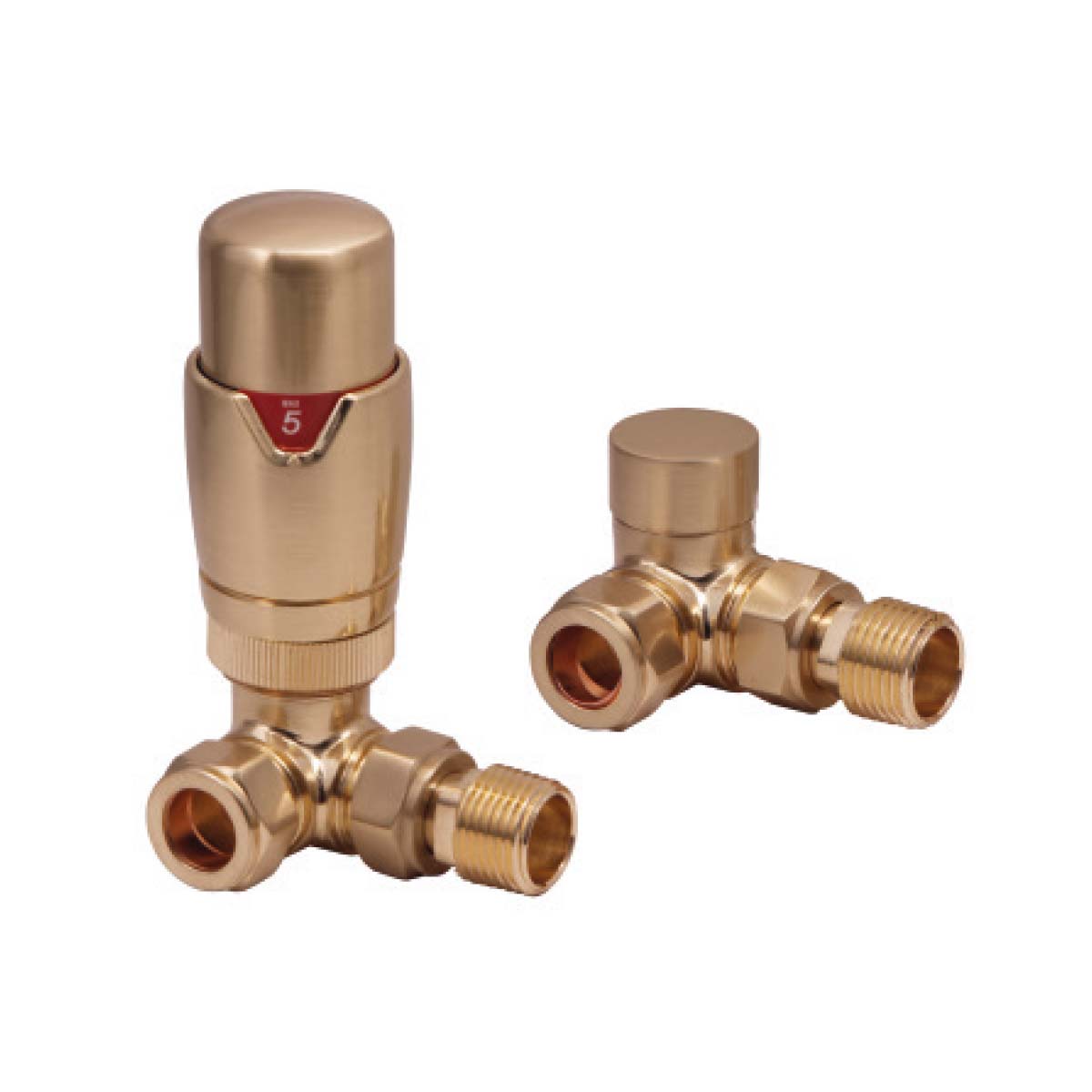 Designer Twin Pack TRV, Brushed Brass, Corner
