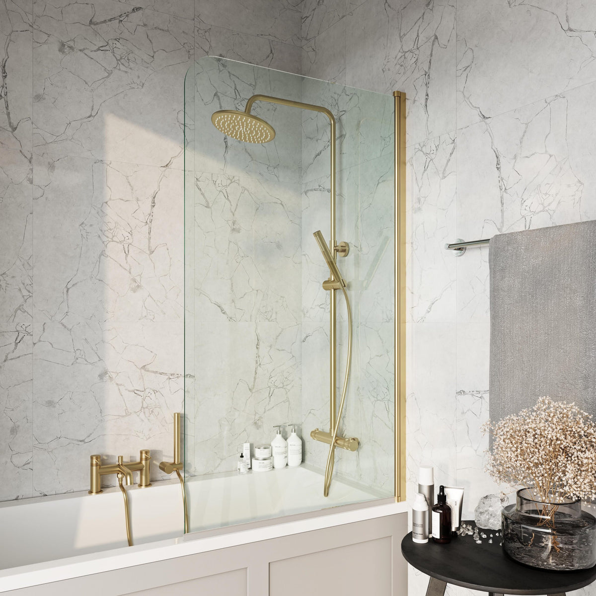 6mm Radius Edge Bathscreen 1400x800 mm Brushed Brass