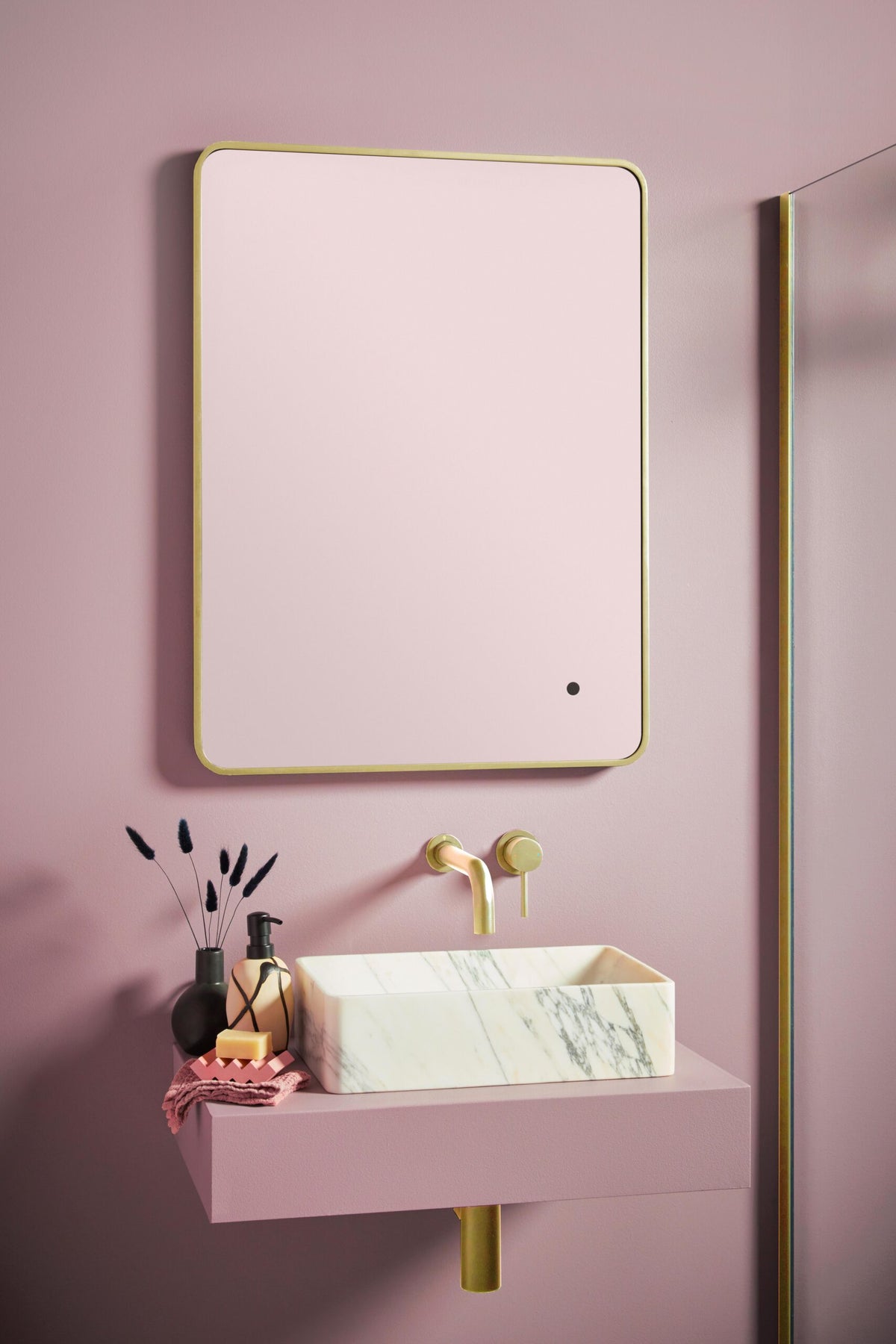 Soft square LED Mirror Brushed Brass Frame 500x700
