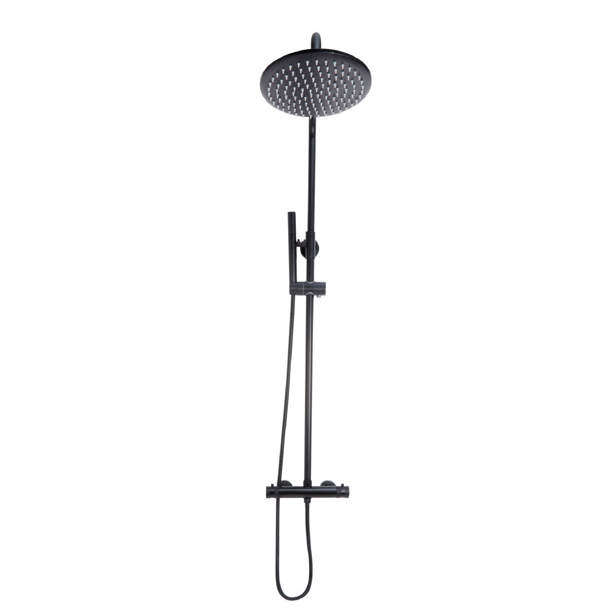 Core Round Rigid Riser Shower Black