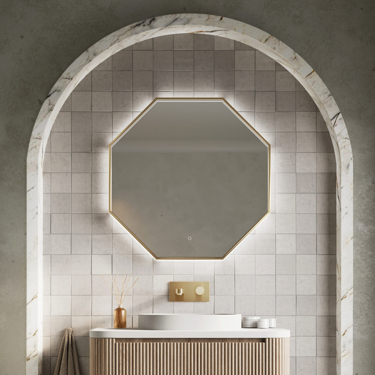 Octagonal Mirror 800x800 Brushed Brass