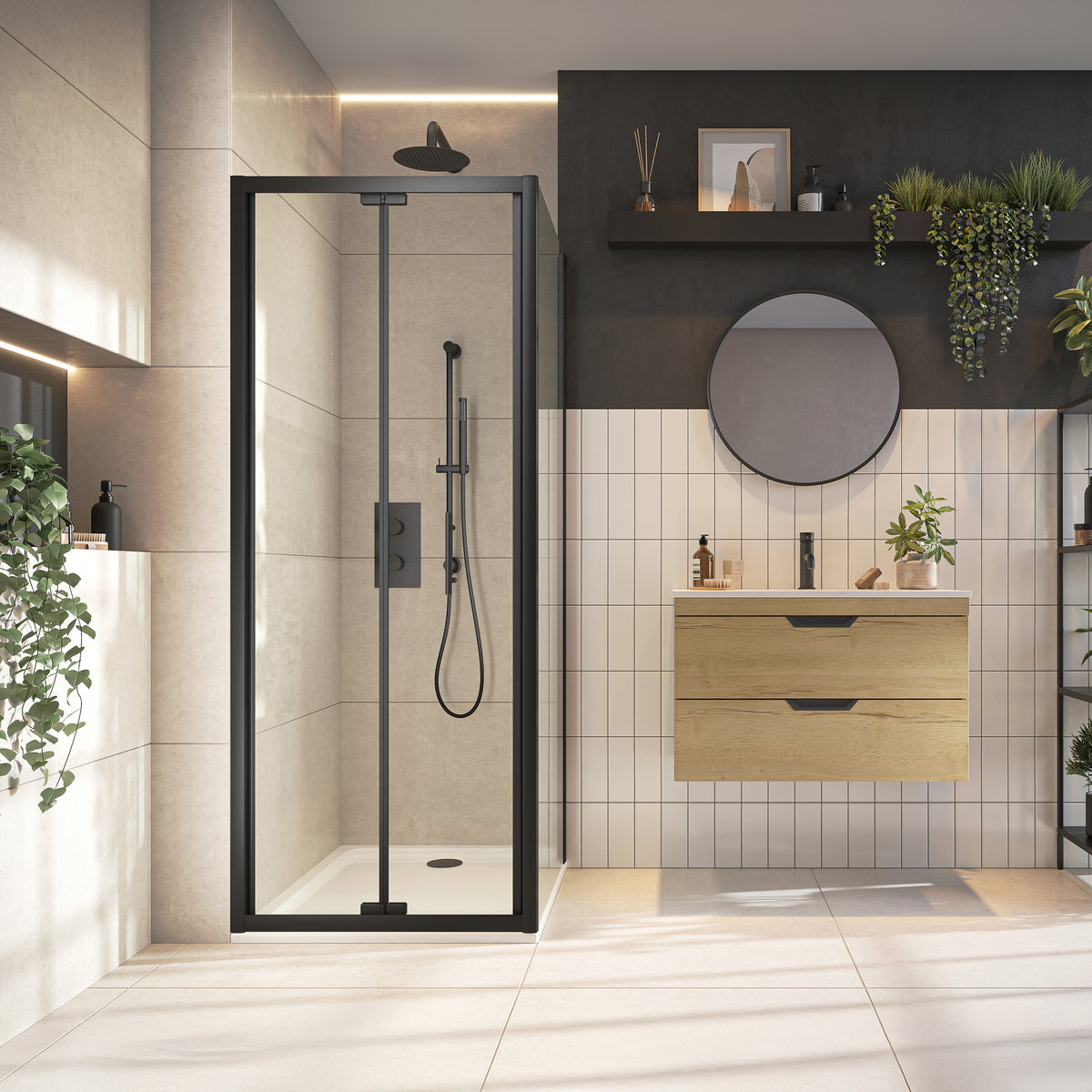 Scudo 6mm Black Glass 900mm Bi-Fold Door (1850mm)