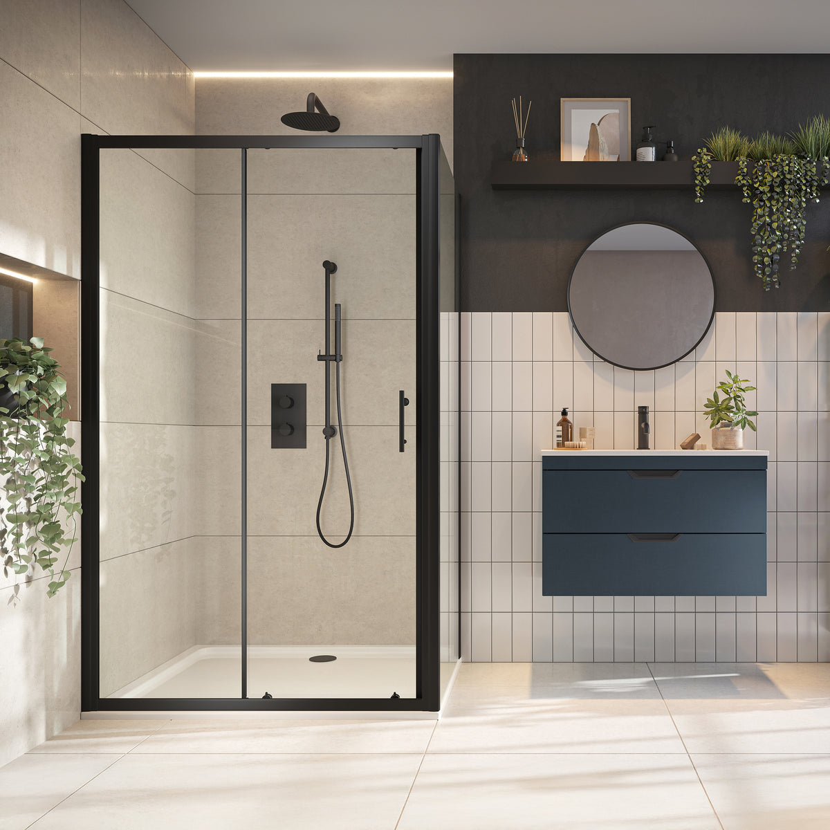 Scudo 6mm Black Glass 1000mm Sliding Door (1850mm)