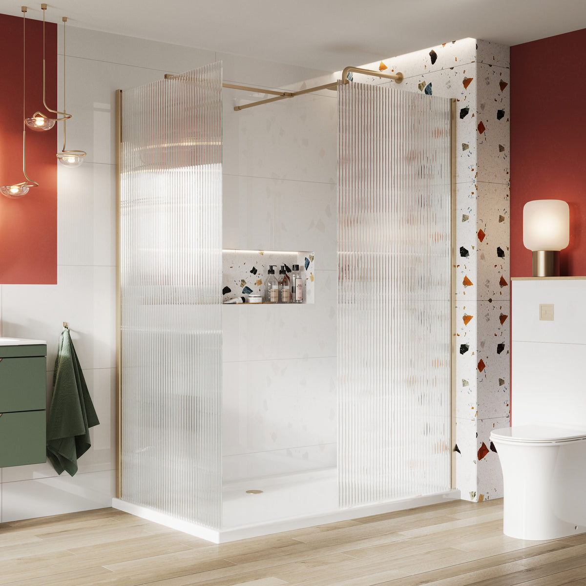 8mm Fluted Glass Wetroom Panel 1200mm with Chrome Profile