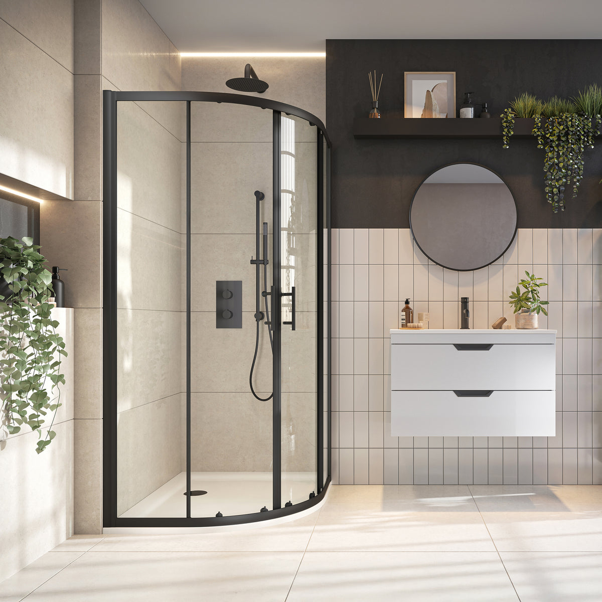 Scudo 6mm Black Glass 900mm Double Door Quad (1850mm)